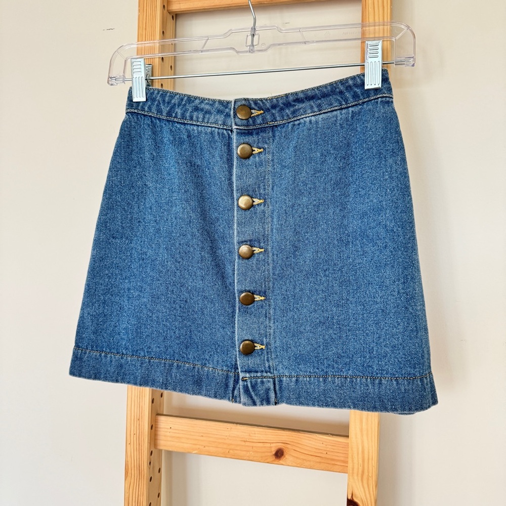 American Apparel Denim Mini Skirt Button Front High Rise Vintage USA Made